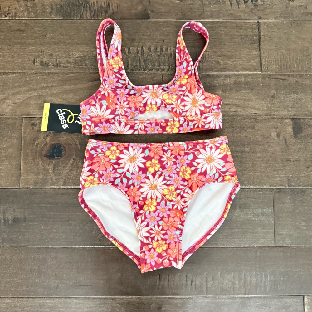 Art Class Floral Two-Piece Girls Bikini Set - Pink & Orange Daisy Print 6/7